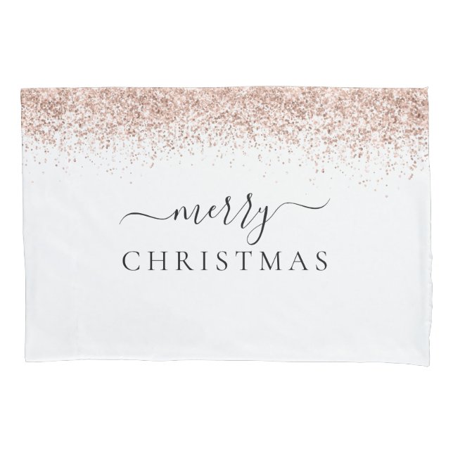 Rose Gold Glitter Border White Merry Christmas Pillow Case (Front)