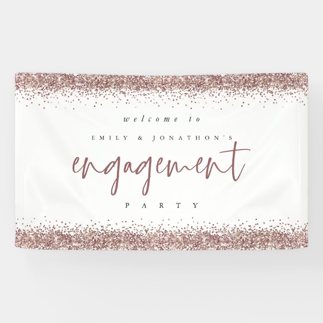 Rose Gold Glitter Borders Welcome Engagement Party Banner (Horizontal)