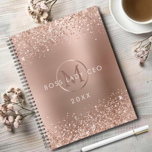 Rose Gold Glitter Boss Lady CEO Monogram Planner