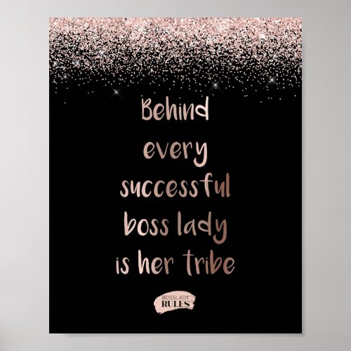 Rose Gold Glitter Boss Lady Motivational Quote Poster