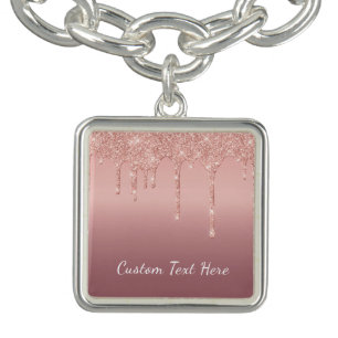 Rose Gold Glitter Bracelet Personalized Text Name