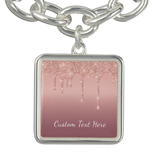 Rose Gold Glitter Bracelet Personalized Text Name (Design)