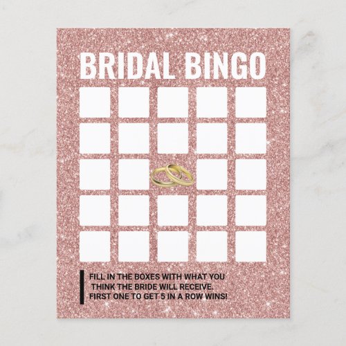 Rose Gold Glitter Bridal Shower Bingo Game Card