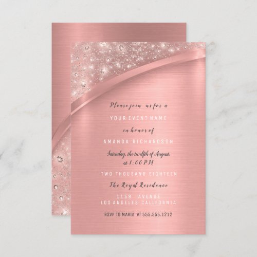 Rose Gold Glitter Bridal Shower Birthday Sweet Invitation