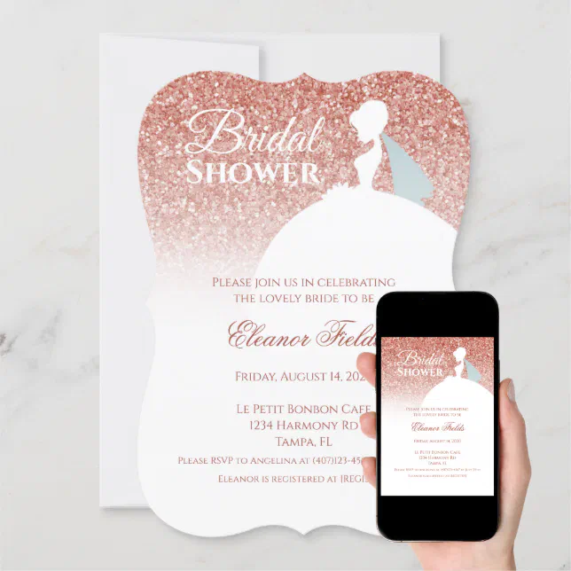 Rose Gold Glitter Bridal Shower Invitation Zazzle