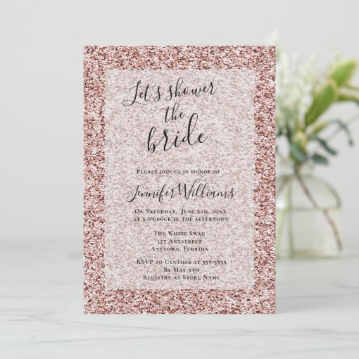 Rose Gold Glitter Bridal Shower Invitations Zazzle