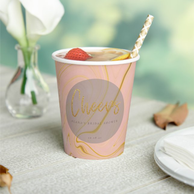 Rose Gold Glitter Bridal Shower Paper Cups (Insitu)