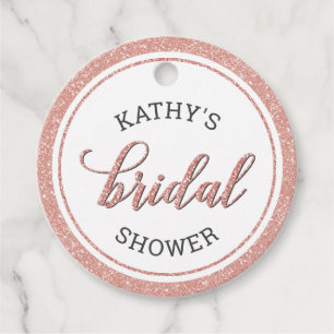 Rose Gold Glitter Bridal Shower Round Thank You Favor Tags