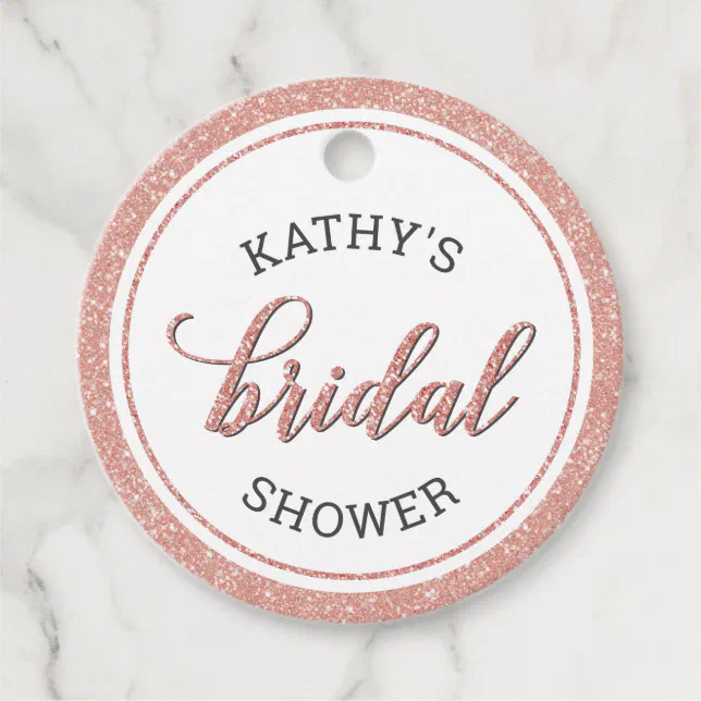 Rose Gold Glitter Bridal Shower Round Thank You Favor Tags | Zazzle