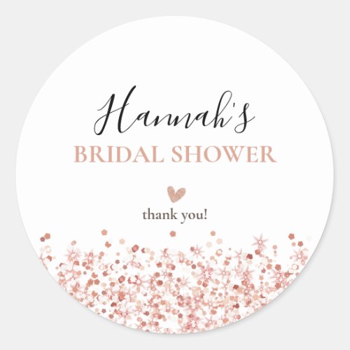 Rose Gold Glitter Bridal Shower thank you Classic Round Sticker
