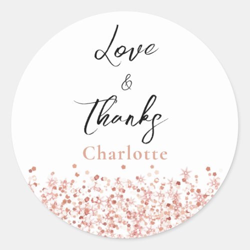 Rose Gold Glitter Bridal Shower thank you Classic Round Sticker