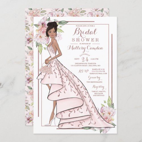 Rose Gold Glitter Bride Bridal Shower Invitation