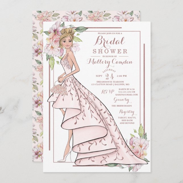 Rose Gold Glitter Bride Bridal Shower Invitation (Front/Back)