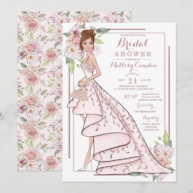 Rose Gold Glitter Bride Bridal Shower Invitation (Front/Back)