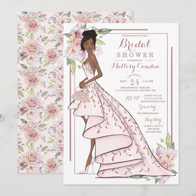 Rose Gold Glitter Bride Bridal Shower Invitation (Front/Back)