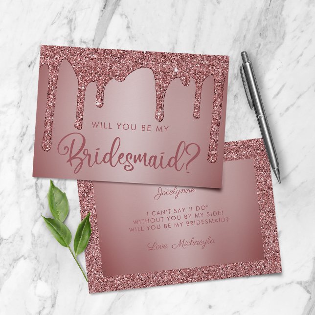 Rose Gold Glitter Bridesmaid Proposal Card (Creator Uploaded)