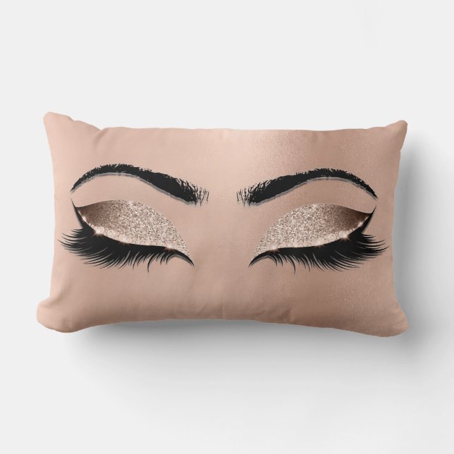 Rose Gold Glitter Browns Glam Makeup Lash Lux Lumbar Pillow (Front)