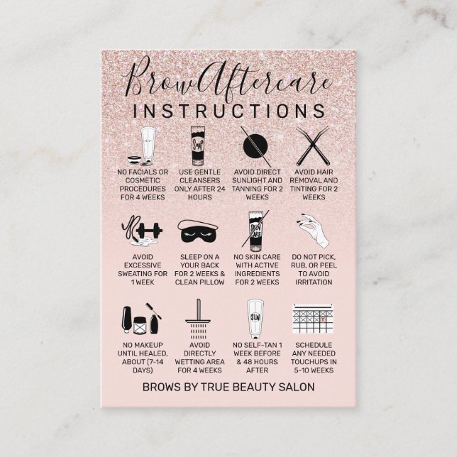 Rose Gold Glitter Brows Aftercare Icon Business Card (Front)