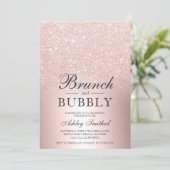 Rose gold glitter brunch bubbly bridal shower invitation (Standing Front)