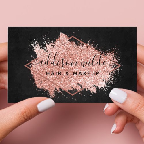 Custom Business Cards 7 Rose Gold Glitter Brush Stroke Black Geometric Business Card
