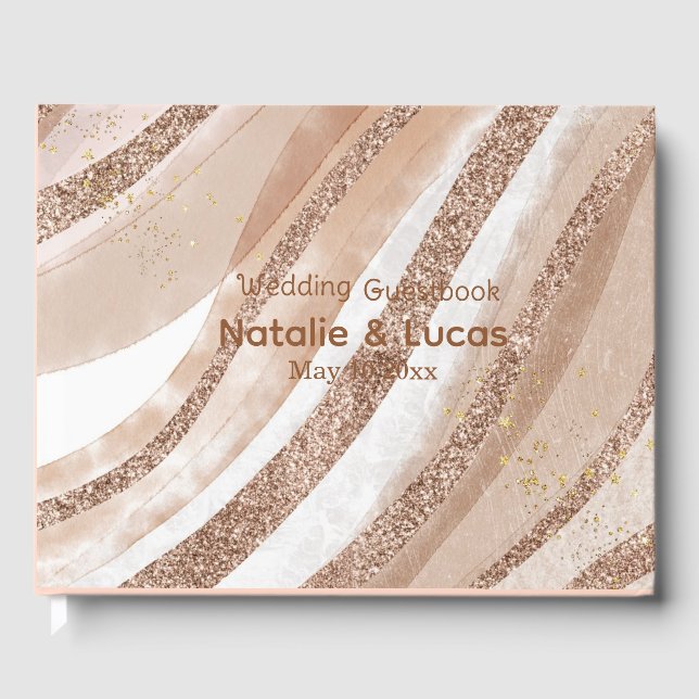 Rose Gold Glitter Brushed Design Guest Book (Front)