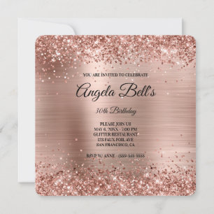Rose Gold Glitter Brushed Foil Fancy Monogram Invitation