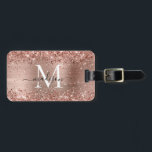 Rose Gold Glitter Brushed Metal Monogram Script Luggage Tag<br><div class="desc">Blush Pink Rose Gold Glitter Sparkle Brushed Metal Girly Script Monogram Luggage Tag</div>