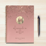 Rose Gold Glitter Brushed Metal Monogram Script Notebook at Zazzle