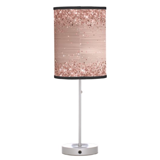 Rose Gold Glitter Brushed Metal Monogram Script Table Lamp (Back)