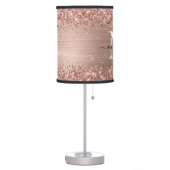 Rose Gold Glitter Brushed Metal Monogram Script Table Lamp (Left)