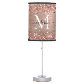 Rose Gold Glitter Brushed Metal Monogram Script Table Lamp (Front)
