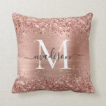 Rose Gold Glitter Brushed Metal Monogram Script Throw Pillow<br><div class="desc">Blush Pink Rose Gold Glitter Sparkle Brushed Metal Girly Script Monogram Throw Pillow</div>