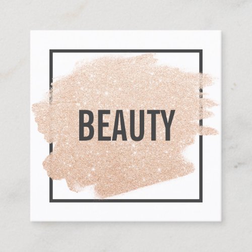 Rose gold glitter brushstroke black white beauty square business card