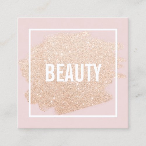 Rose gold glitter brushstroke blush pink beauty square business card