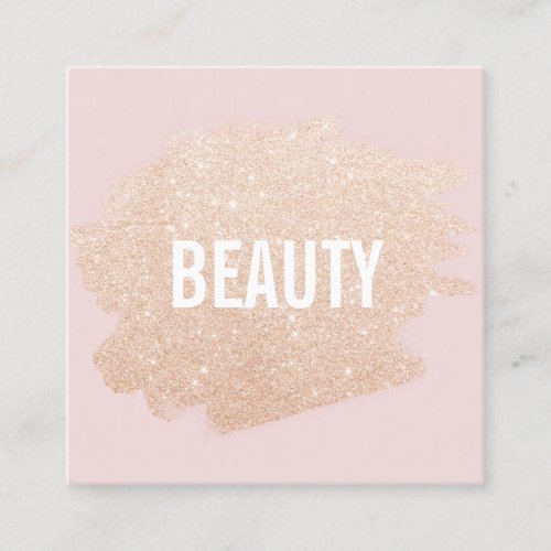 Rose gold glitter brushstroke blush pink salon square business card