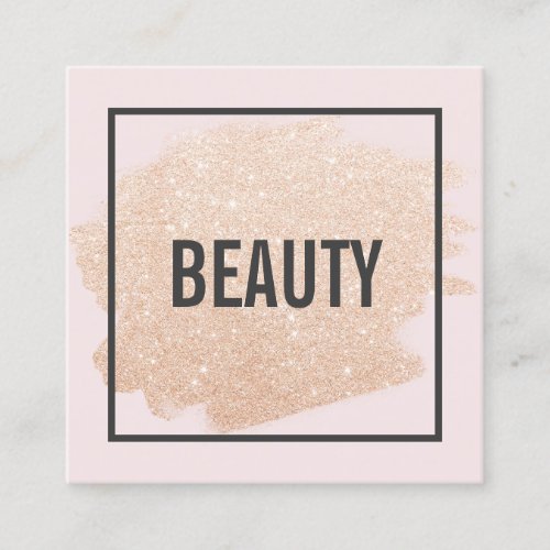 Rose gold glitter brushstroke light pink beauty square business card