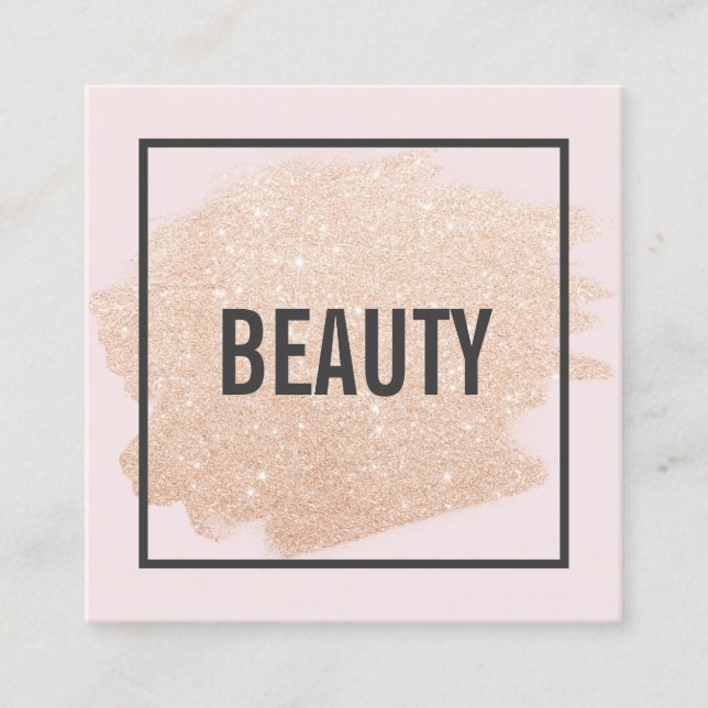Rose gold glitter brushstroke light pink beauty square business card (Front)