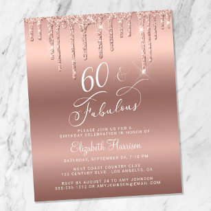Rose Gold Glitter Budget 60th Birthday Invitation