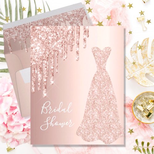 Rose gold glitter budget bridal shower invitation