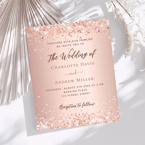 Rose gold glitter budget wedding invitaiton