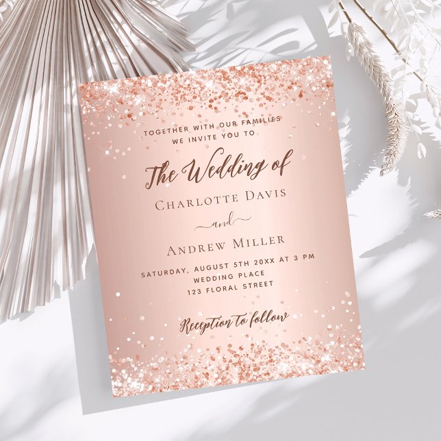 Rose gold glitter budget wedding invitaiton (Creator Uploaded)