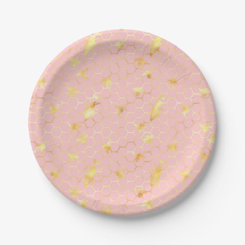 Rose Gold Glitter Bumble Bee Birthday Theme  Paper Plates