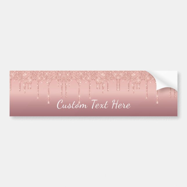 Rose Gold Glitter Bumper Sticker with Custom Text (Front)