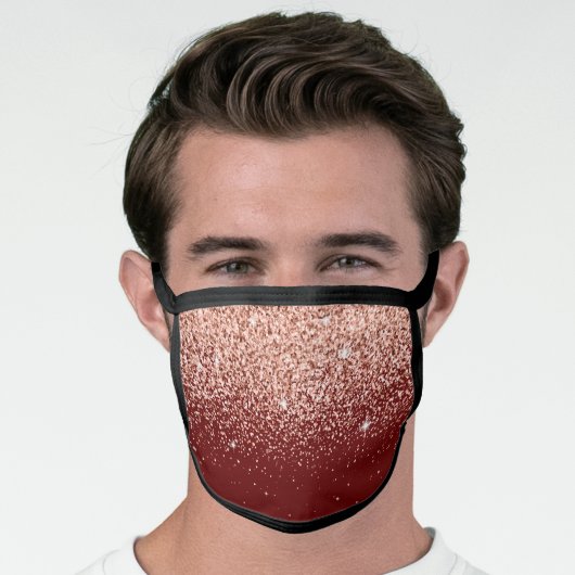 Rose Gold Glitter Burgundy Blush Pink Black Cloth Face Mask (Worn Him)