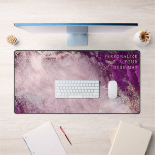 Rose Gold Glitter & Burgundy Marble Elegant Custom Desk Mat