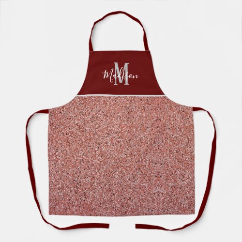 Rose Gold Glitter Burgundy Monogram Personalized Apron