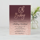 Rose gold glitter burgundy ombre Oh baby shower Invitation (Standing Front)