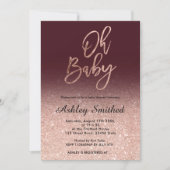 Rose gold glitter burgundy ombre Oh baby shower Invitation (Front)