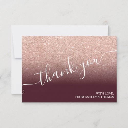 Rose gold glitter burgundy ombre script thank you