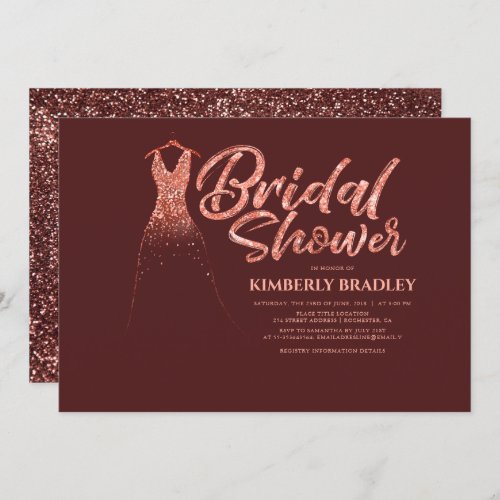 Rose Gold Glitter Burgundy Red Bridal Shower Invitation